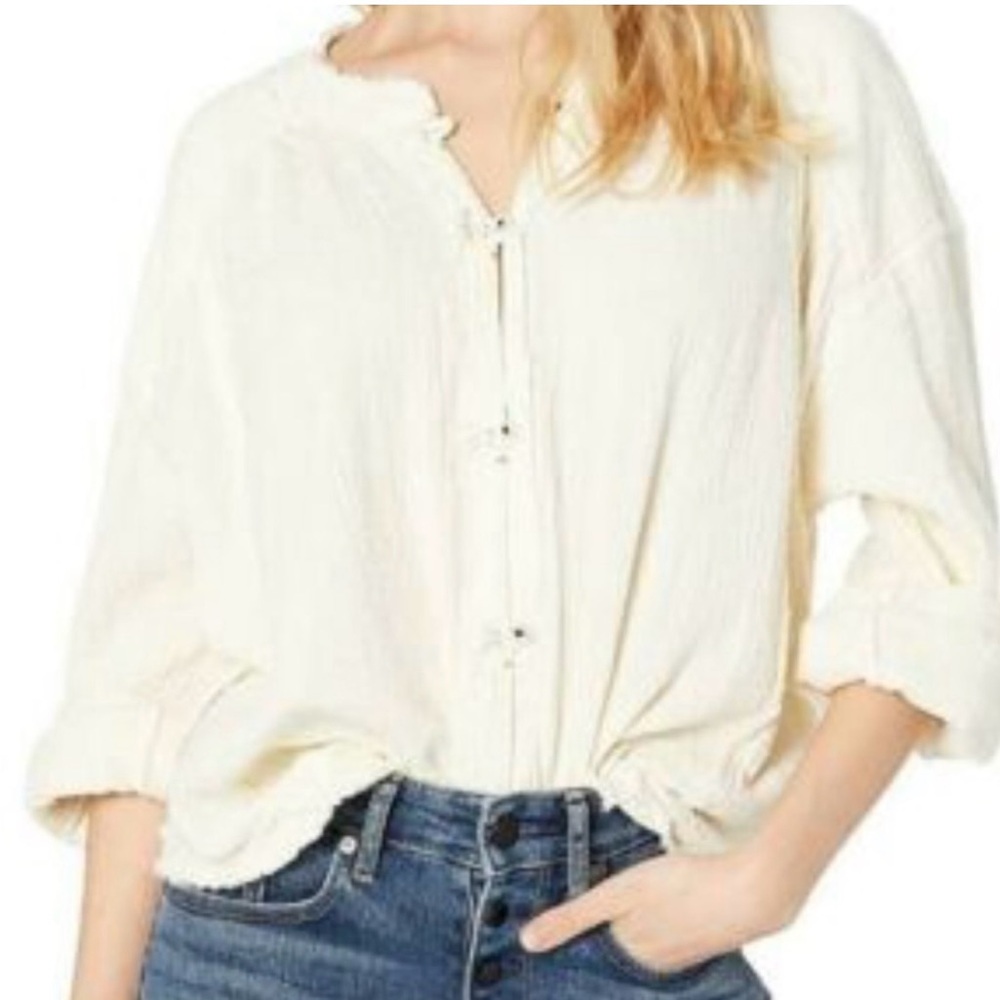 Free People we the free Moving Mountains beige oversized Bohemian Tunic shirt M